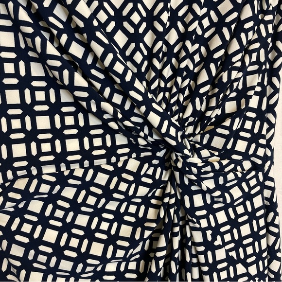 LAUREN RALPH LAUREN Women’s Navy White Geometric Midi Sheath Dress Size 8 - Picture 6 of 12